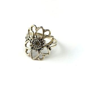 SILVER Filigree Boho Lotus Flower Ring Size 6